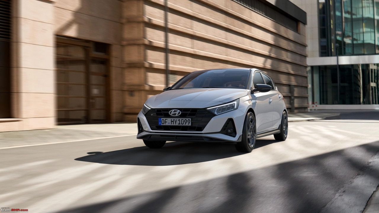 A 2024 Hyundai i20 N Line Car Moving Across the road