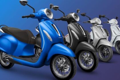 Image of Four Electric Scooter of Bajaj Chetak in different colour