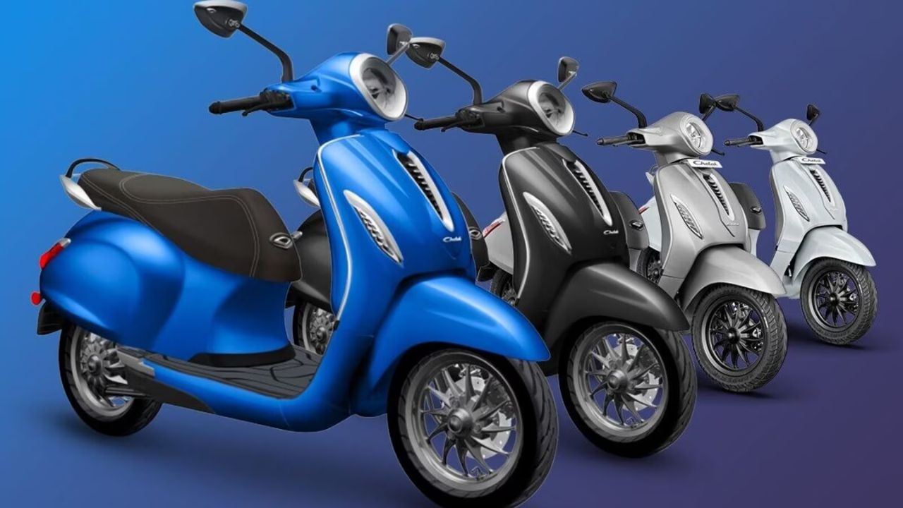 Image of Four Electric Scooter of Bajaj Chetak in different colour