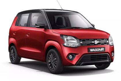 A image of Maruti Wagon R in a red colour with With white background