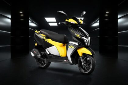A image of Yellow and black colour New TVS NTorq With black background