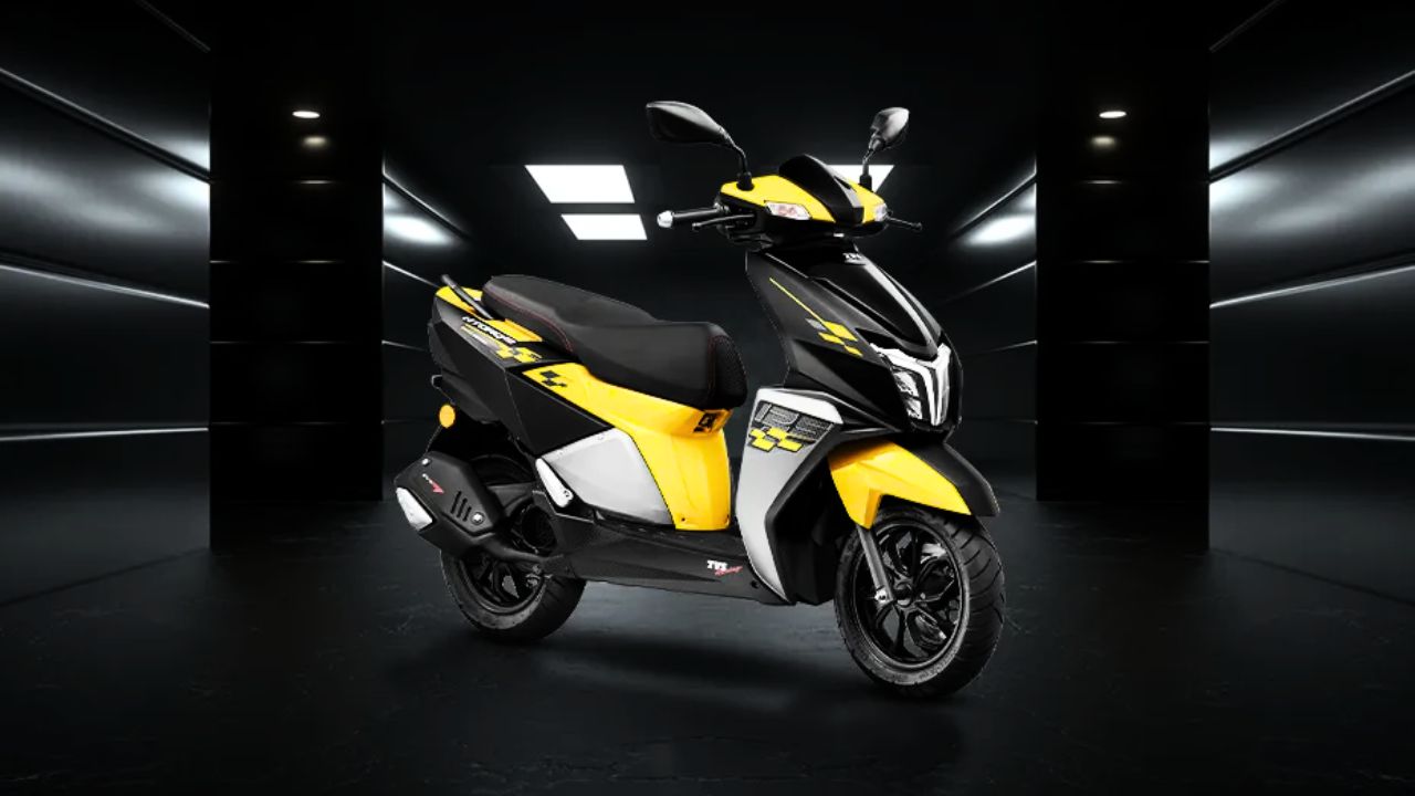 A image of Yellow and black colour New TVS NTorq With black background