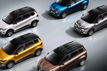 A image show 5 family of Renault Triber in diffrent colour