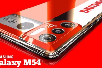 Samsung M54 in red color on red table