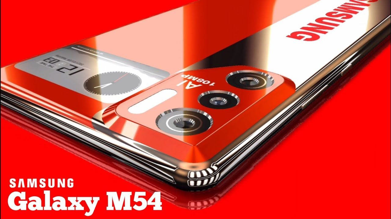 Samsung M54 in red color on red table