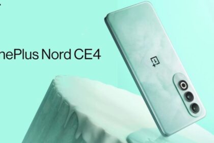 Oneplus nord Ce4 in mint green color on mintish wood on mint color nackground