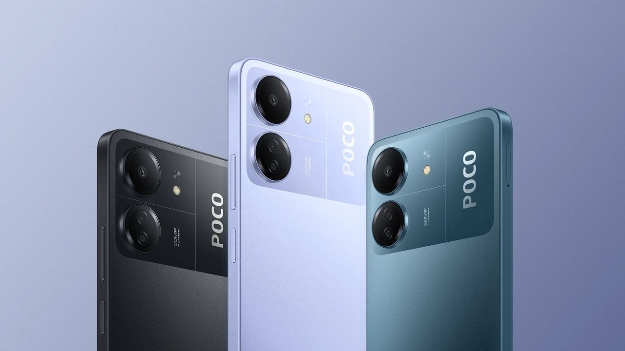 Poco X6 Neo 5G in light blue, light green and back color infront of light sky color background