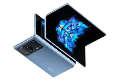 Vivo X Fold 3 series in blue color on plain white background