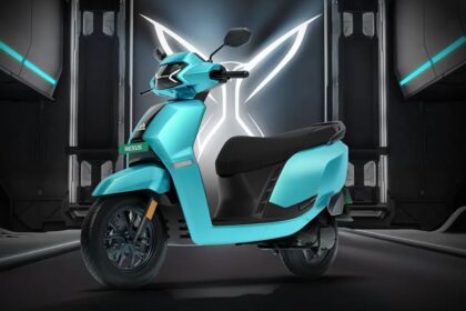 Here is image of sky blue color Ampere Nexus Electric Scooter