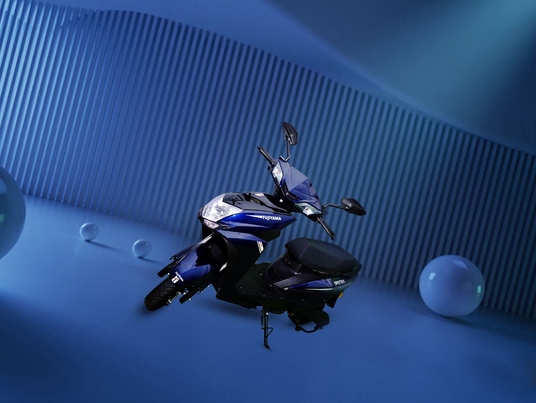 Here is image of Blue colour FUJIYAMA Classic electric scooter With blue background