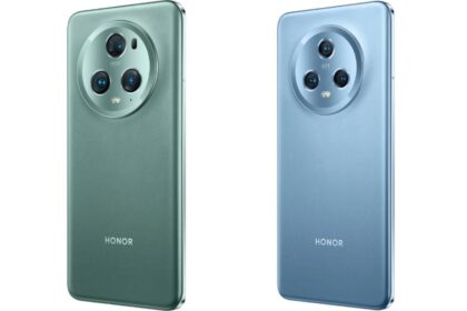 Honor Magic 6 in green and blue color infront of plain white background