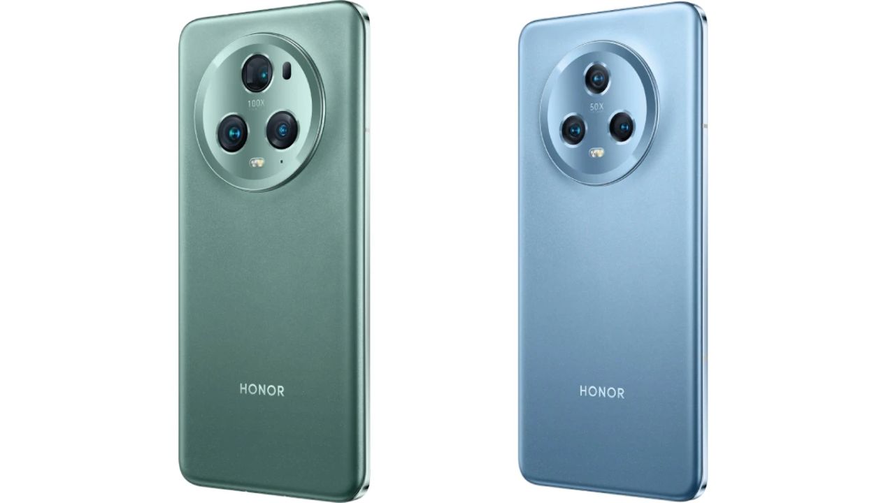 Honor Magic 6 in green and blue color infront of plain white background