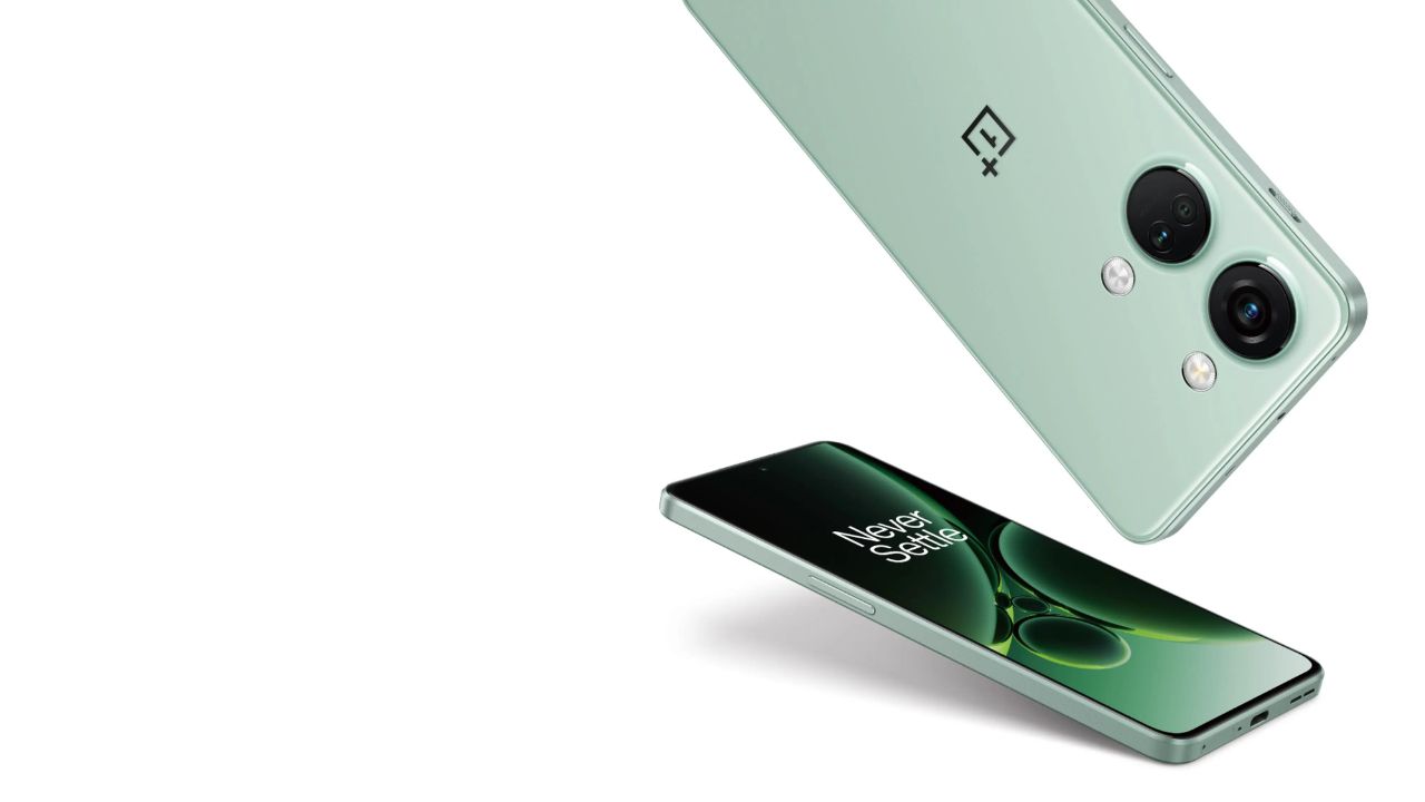OnePlus Nord 3 5G in mint green color with front and back look infront of plain white background