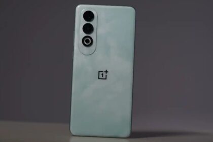 OnePlus Nord CE4 in mint green color infront dark grey background