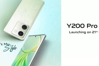 Vivo Y200 Pro 5G in green color with written text about launching date