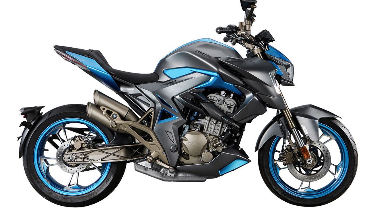 Here is image of Grey and blue colour Zontes 350R bike With fully white background