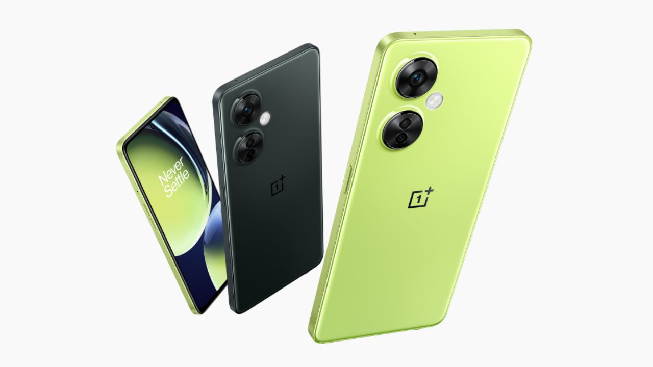 oneplus nord ce3 in green and black color infront of plain white background